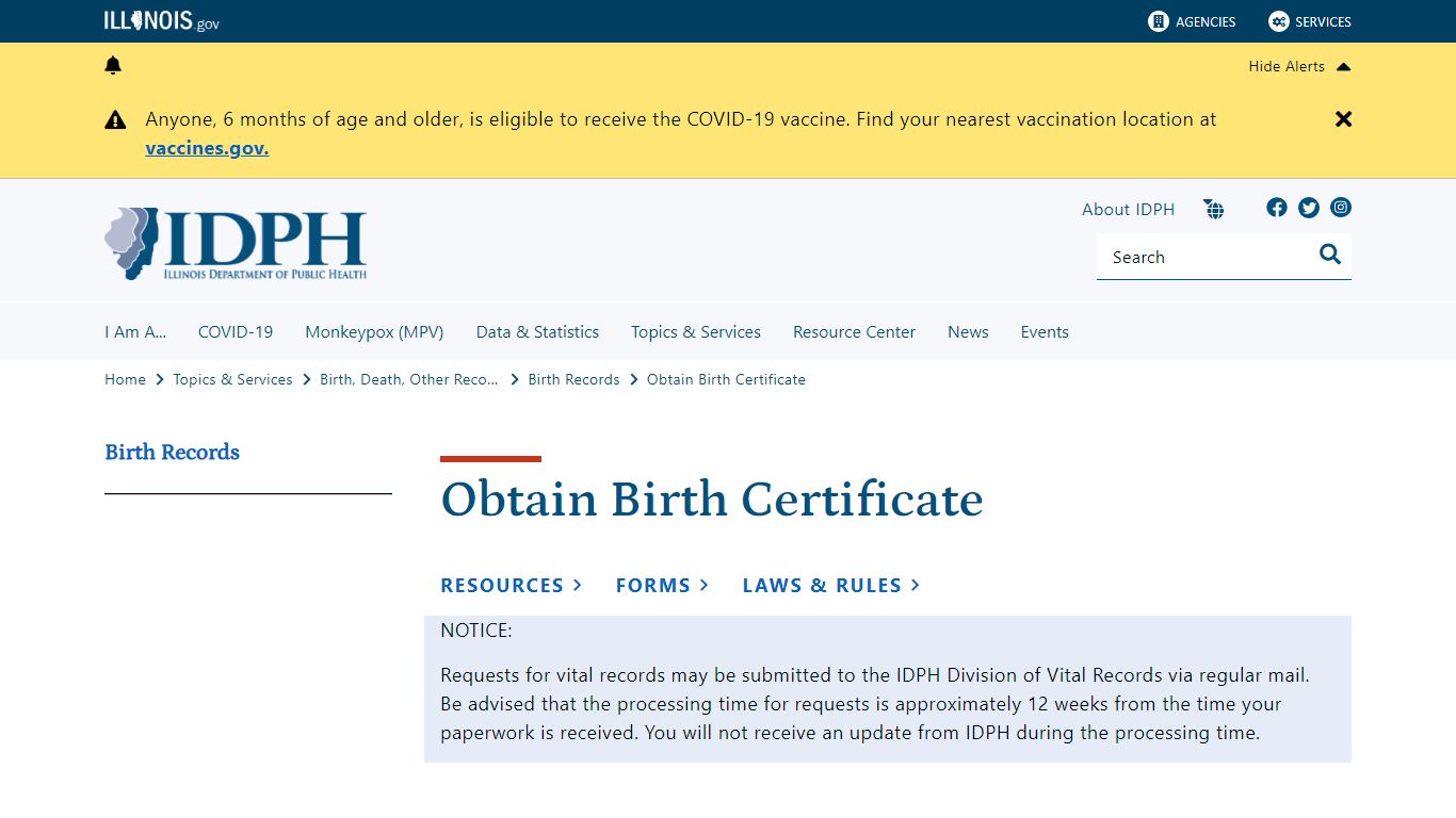 Obtain Birth Certificate - Illinois